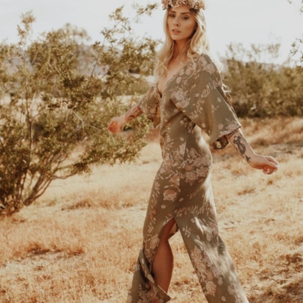 Jen's Pirate Booty Olive Green Floral Maxi Dress